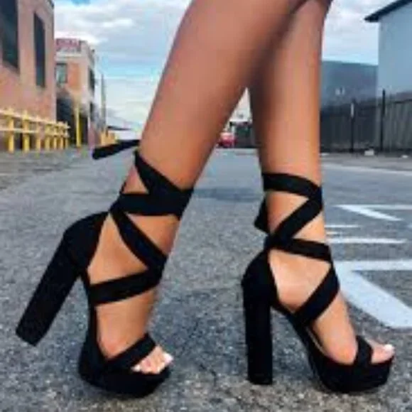 Fashion Nova Strappy Tie Platform Heels - Picture 5 of 12
